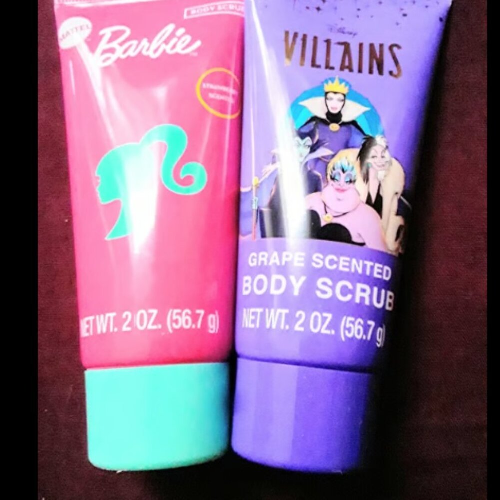 Barbie Strawberry Body Scrub And Disney Villains Grape 2 oz Each GIRL'S GIFT